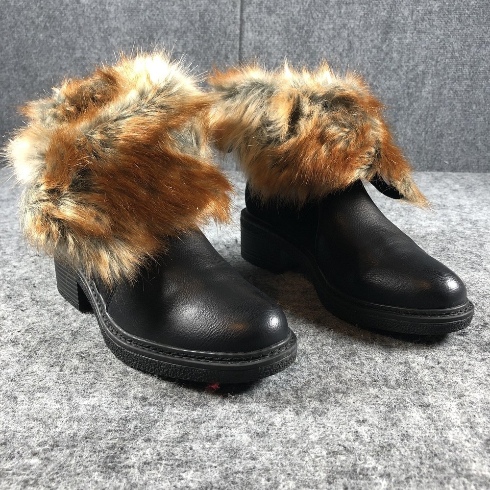 Patrizia Boots Saige-B Womens 6 Black Faux Fur Ankle Zip Comfort Spring Step